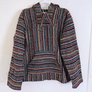 Thick Woven Sweatshirt Rainbow Hippie Size M - Rasta Aztec Style Pullover